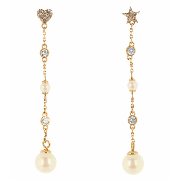 kate spade gold pearl and faux diamond linear drop earrings nwt